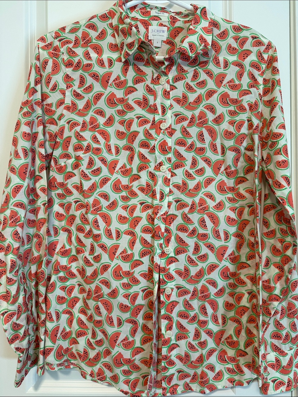 J. Crew women’s Watermelon Print Button-Up Shirt - Mint & Coral